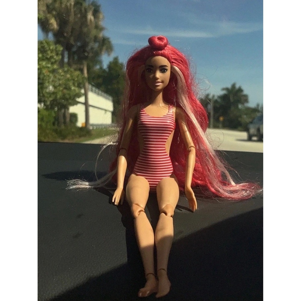 Barbie Pop Reveal Fruit Series Doll Red Hair Swimsuit Made To Move Watermelon - Picture 5 of 7